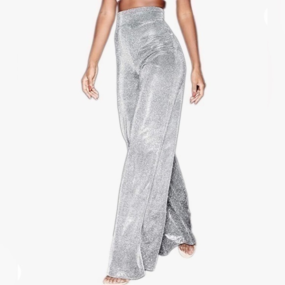 Silver Wide Leg Women's Pants